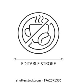 No caffeine linear icon. Limit coffee intake. Dietary drink. Avoid unhealthy product. Thin line customizable illustration. Contour symbol. Vector isolated outline drawing. Editable stroke