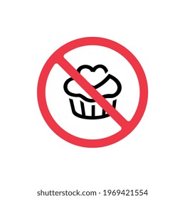 No cake icon, forbidden cup cake sign, prohibited muffin symbol - Vector