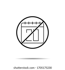 No hay calendario, icono 20. Línea delgada simple, contorno vector de prohibición del calendario, prohibición, embargo, interdicción, iconos de prohibición para ui y ux, sitio web o aplicación móvil
