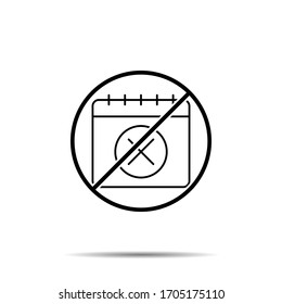 No calendar, delete icon. Simple thin line, outline vector of calendar ban, prohibition, embargo, interdict, forbiddance icons for ui and ux, website or mobile application