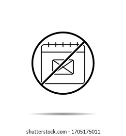 No hay calendario, icono de correo electrónico. Línea delgada simple, contorno vector de prohibición del calendario, prohibición, embargo, interdicción, iconos de prohibición para ui y ux, sitio web o aplicación móvil