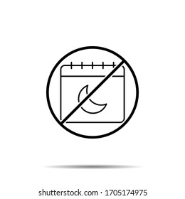 Kein Kalender, Mondsymbol. Einfache dünne Linie, Vektorillustration des Kalenderverbots, Verbot, Embargo, Interdict, Verbotssymbole für i und ux, Website oder mobile Anwendungen
