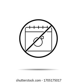 No calendar, ring icon. Simple thin line, outline vector of calendar ban, prohibition, embargo, interdict, forbiddance icons for ui and ux, website or mobile application