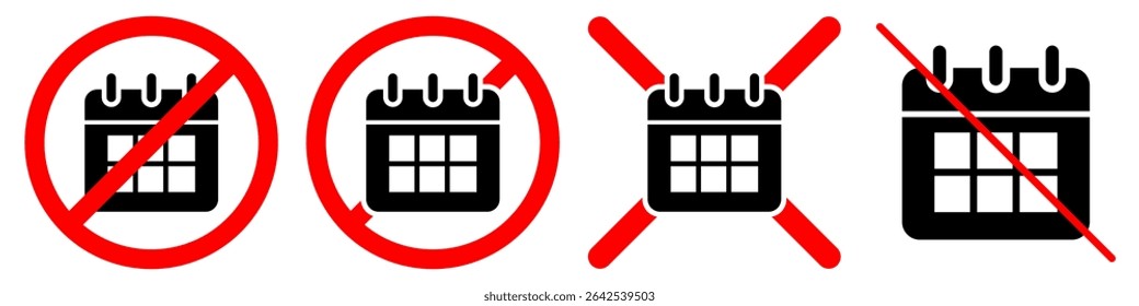 Nenhum vetor de sinal de calendário indicando nenhuma data, agenda indisponível ou eventos cancelados. Ideal para designs relacionados a folgas, feriados, problemas de planejamento ou falta de compromissos.