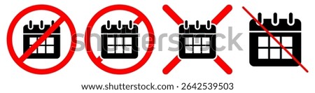 No calendar sign vector indicating no dates, unavailable schedule, or cancelled events. Ideal for designs related to time off, holidays, planning issues, or a lack of appointments.