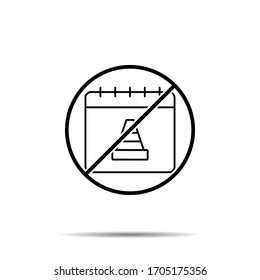No calendar, trafficcone icon. Simple thin line, outline vector of calendar ban, prohibition, embargo, interdict, forbiddance icons for ui and ux, website or mobile application