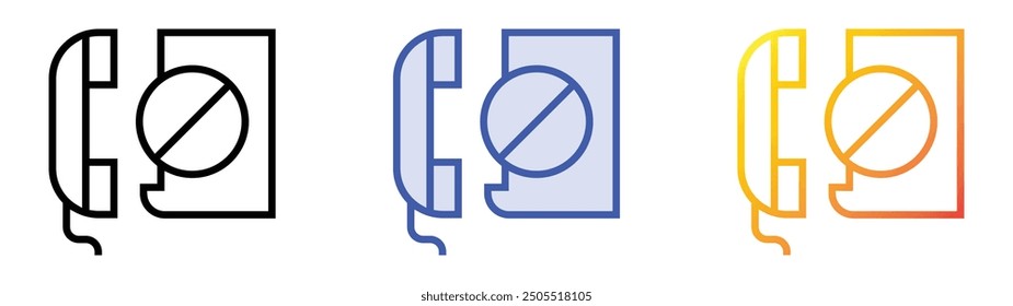 Symbol "Kein Anruf". Lineares, blaues Füllungs- und Farbverlauf-Design einzeln auf weißem Hintergrund
