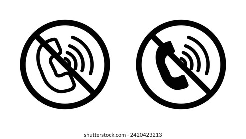 No call sign icon set. Don't use telephone vector symbol in a black filled and outlined style. Stop calling sign.