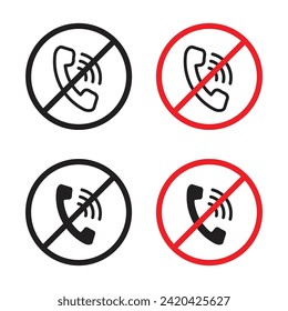 No Call Sign Vector Illustration Set. Don't Use Telephone Sign in Suitable for Apps and Websites UI Design Style.