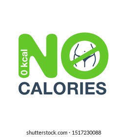 No calories stamp - letter O with crossed out fat body inside - zero kcal sticker emblem template