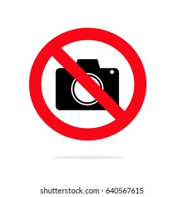 No camera allowed icon. No pictures in museum symbol. Restriction concept. Flat design. Vector Illustration.