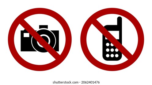 No Camera or Do not Take Photos and No Phone Call or Do not Use Mobile Phone Warning Sign Icon Set. Vector Image.