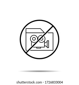 No camera, folder, cinema icon. Simple thin line, outline vector of cinema ban, prohibition, embargo, interdict, forbiddance icons for ui and ux, website or mobile application