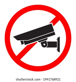 No camera icon. Camera ban icon. Camcorder is prohibited. Stop or ban red round sign with video camera icon. Vector illustration.