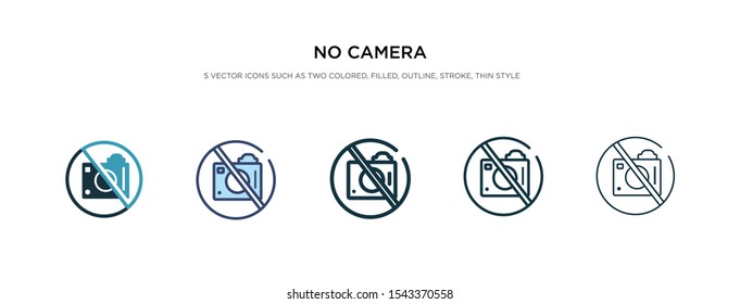 no camera icon in different style vector illustration. two colored and black no camera vector icons designed in filled, outline, line and stroke style can be used for web, mobile, ui