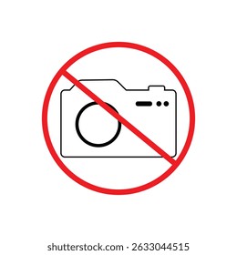  No hay ícono de cámara en diseño plano moderno aislado sobre fondo blanco, prohibido tomar Ilustración vectorial de fotos para Sitio web o App móvil.
