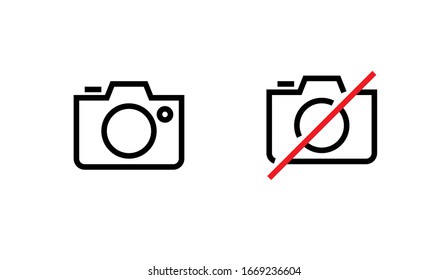 No Camera icon, no photo, stop, not to take photo set. Editable line vector symbols.