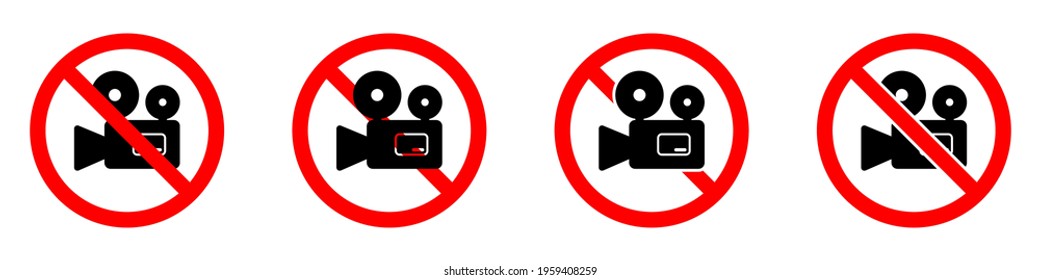 No camera icon. Video camera is prohibited. Stop camera icon.