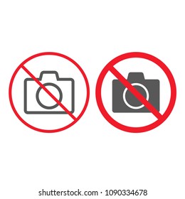 No camera line and glyph icon, prohibition and forbidden, no photo sign vector graphics, a linear pattern on a white background, eps 10.