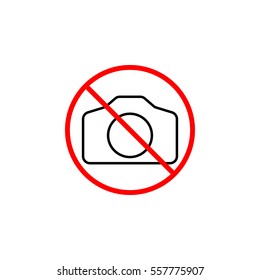 No camera line icon, prohibition sign, forbidden no photo & photography, vector graphics, a linear pattern red on a white background, eps 10.