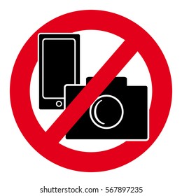 No camera and mobile phone symbol on white background. Vector illustration.