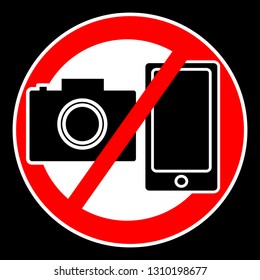 No camera and mobile symbol isolated on black background. Sign and symbol - ban.