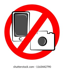 No camera and mobile symbol on white background. Vector illustration.