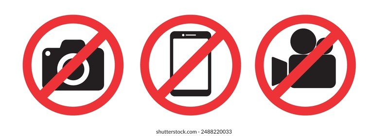 no camera, phone and no recording signs vector stock illustration.