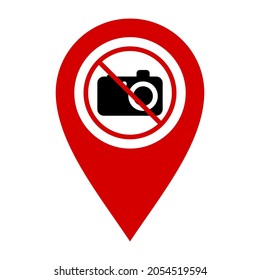 no camera or no photo sign. flat map marker icon isolated on white background. vector illustration