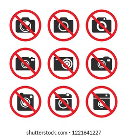 No camera and photo zone or area illustration set with many different photography icons and shapes.