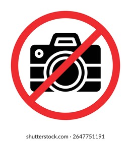 No Camera, Prohibition Sign, No Photo, No Photography, Do Not Shoot Sign Vector Symbol.