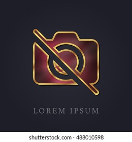 No Camera Red Ruby with Golden Frame Precious Jewellery Icon / Logo Design