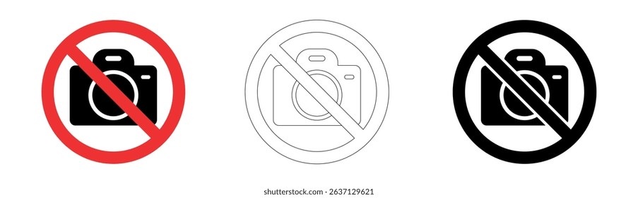 No camera sign prohibition symbol for photography restrictions in vector format