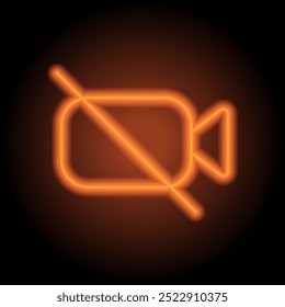 No camera simple icon vector. Flat design. Orange neon on black background.ai