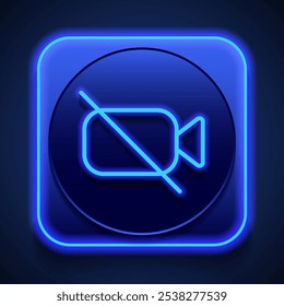 No hay Vector de ícono simple de cámara. Diseño plano. Estilo de neón azul en el Botón. Con shadow.ai