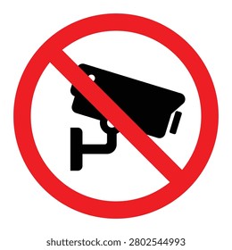 No Camera Surveillance Sign Vector Icon with Red prohibition circle Isolated on White Background