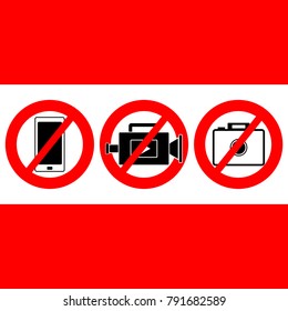 No camera symbols isolated on red background. Vector illustration