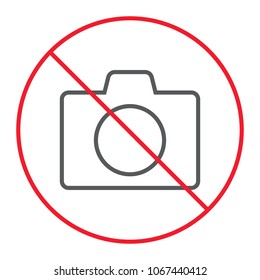 No camera thn line icon, prohibition and forbidden, no photo sign vector graphics, a linear pattern on a white background, eps 10.