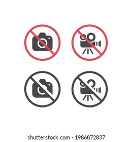 No camera and no video red prohibition sign. No photographing or filming icon.