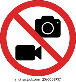 No camera or video sign . No photography camera and video recording sign . Vector illustration