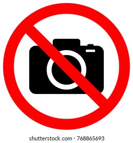 NO CAMERAS ALLOWED Sign. Flat Icon In Red Crossed Out Circle. Vector.