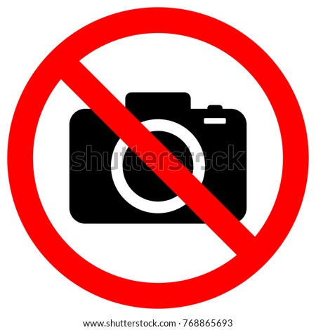 NO CAMERAS ALLOWED sign. Flat icon in red crossed out circle. Vector.