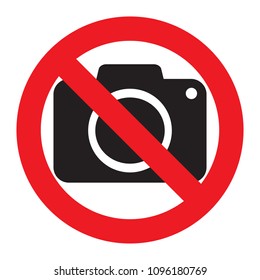 No cameras allowed sign. Red prohibition no camera sign. No taking pictures, no photographs sign.