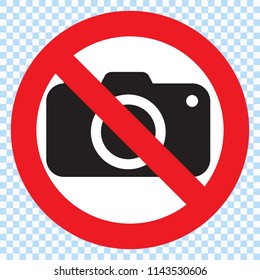 No cameras allowed sign. Red prohibition no camera sign. No taking pictures, no photographs sign.