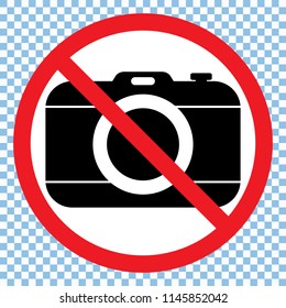 No cameras allowed sign. Red prohibition no camera sign. No taking pictures, no photographs sign.