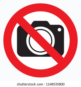 No cameras allowed sign. Red prohibition no camera sign. No taking pictures, no photographs sign.