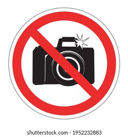 No Cameras Allowed Sign. Red Prohibition No Camera Sign. No Taking Pictures, No Photographs Sign. Sign Of Prohibited Photograph Icon. Flash.eps