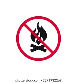 No campfire prohibited sign, no fire forbidden modern round sticker, vector illustration.