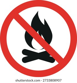 No campfire sign isolated on white background . Campfire prohibition sign . No fire sign . Vector illustration