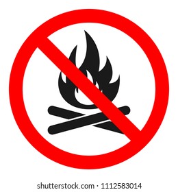 NO CAMPFIRE sign. Open fire forbidden. Vector.